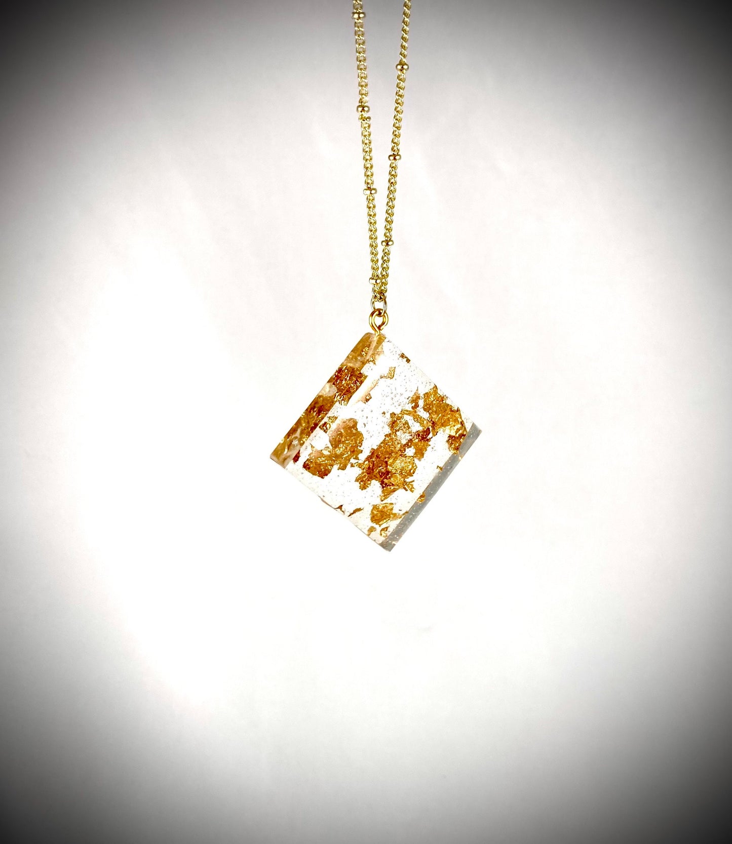 Resin Pendant Necklace with Gold Leaf Flakes - Handmade Statement Jewelry for Women