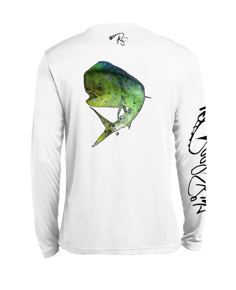 ReelSkinz SPF LONG-SLEEVE XS / WHITE / Mens Long Sleeve Mahi Drawing Mahi Drawing
