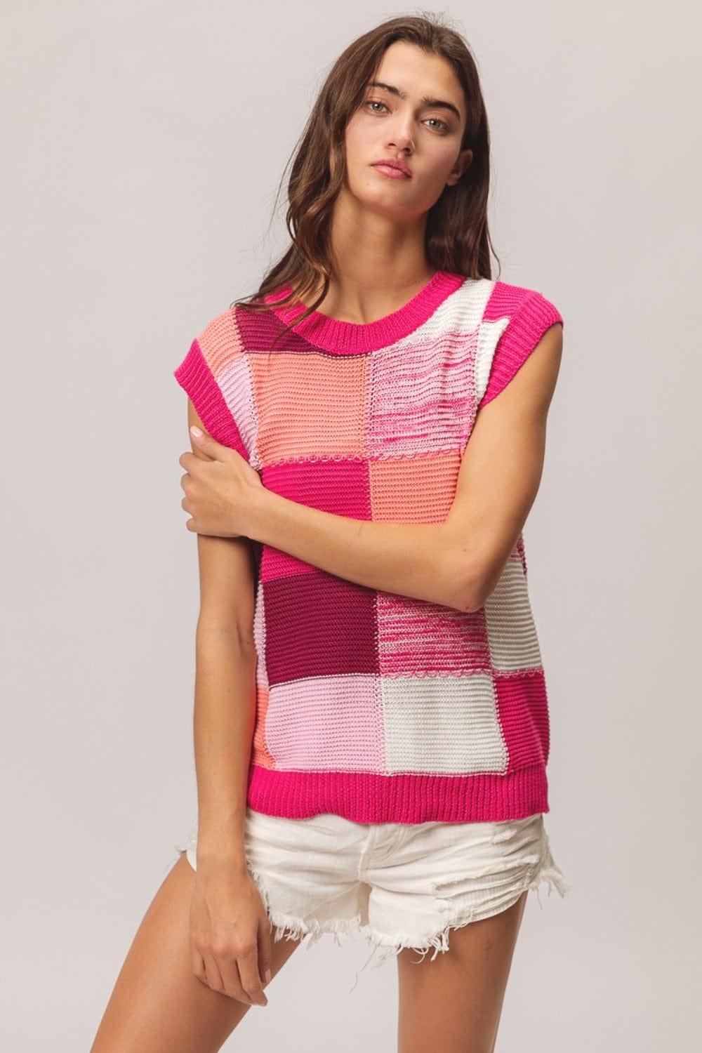 Trendsi BiBi Color Block Round Neck Sweater Vest BiBi Color Block Round Neck Sweater Vest