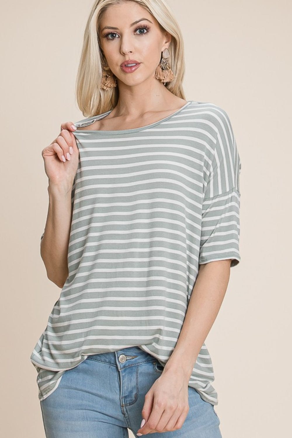Trendsi BOMBOM Striped Round Neck T-Shirt BOMBOM Striped Round Neck T-Shirt