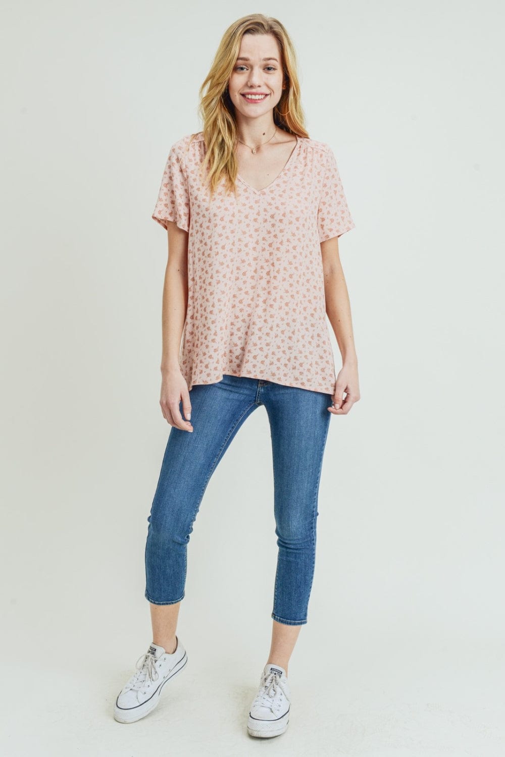 Trendsi Cotton Bleu by Nu Label Printed V-Neck Short Sleeve T-Shirt Cotton Bleu by Nu Label Printed V-Neck Short Sleeve T-Shirt