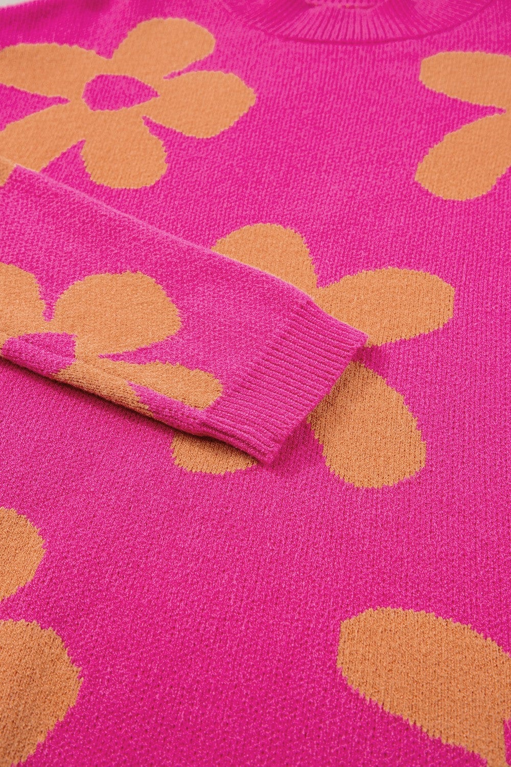 Trendsi Fall Flower Round Neck Long Sleeve Sweater Flower Round Neck Long Sleeve Sweater