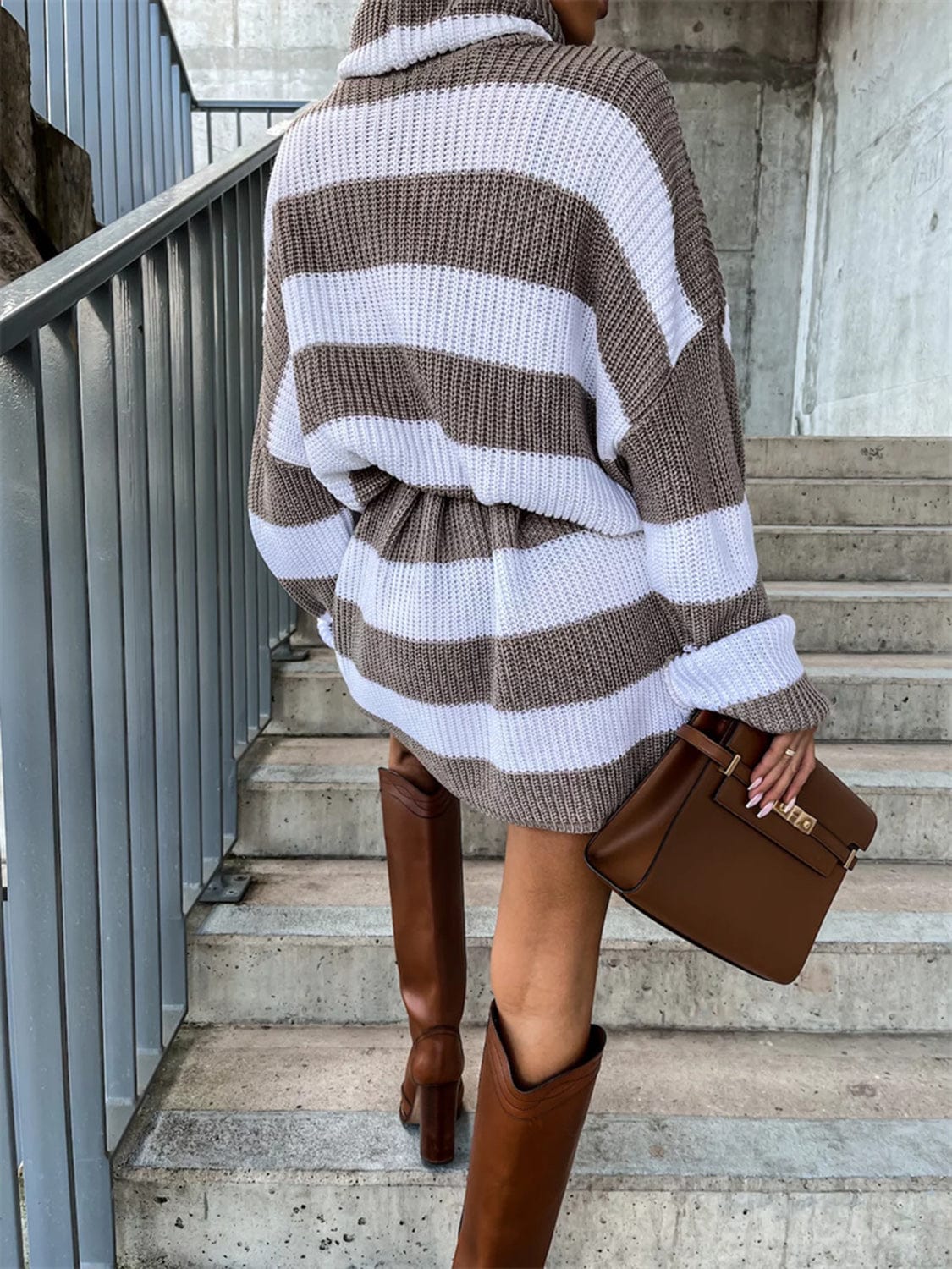 Trendsi Fall Striped Turtleneck Sweater Dress Striped Turtleneck Sweater Dress