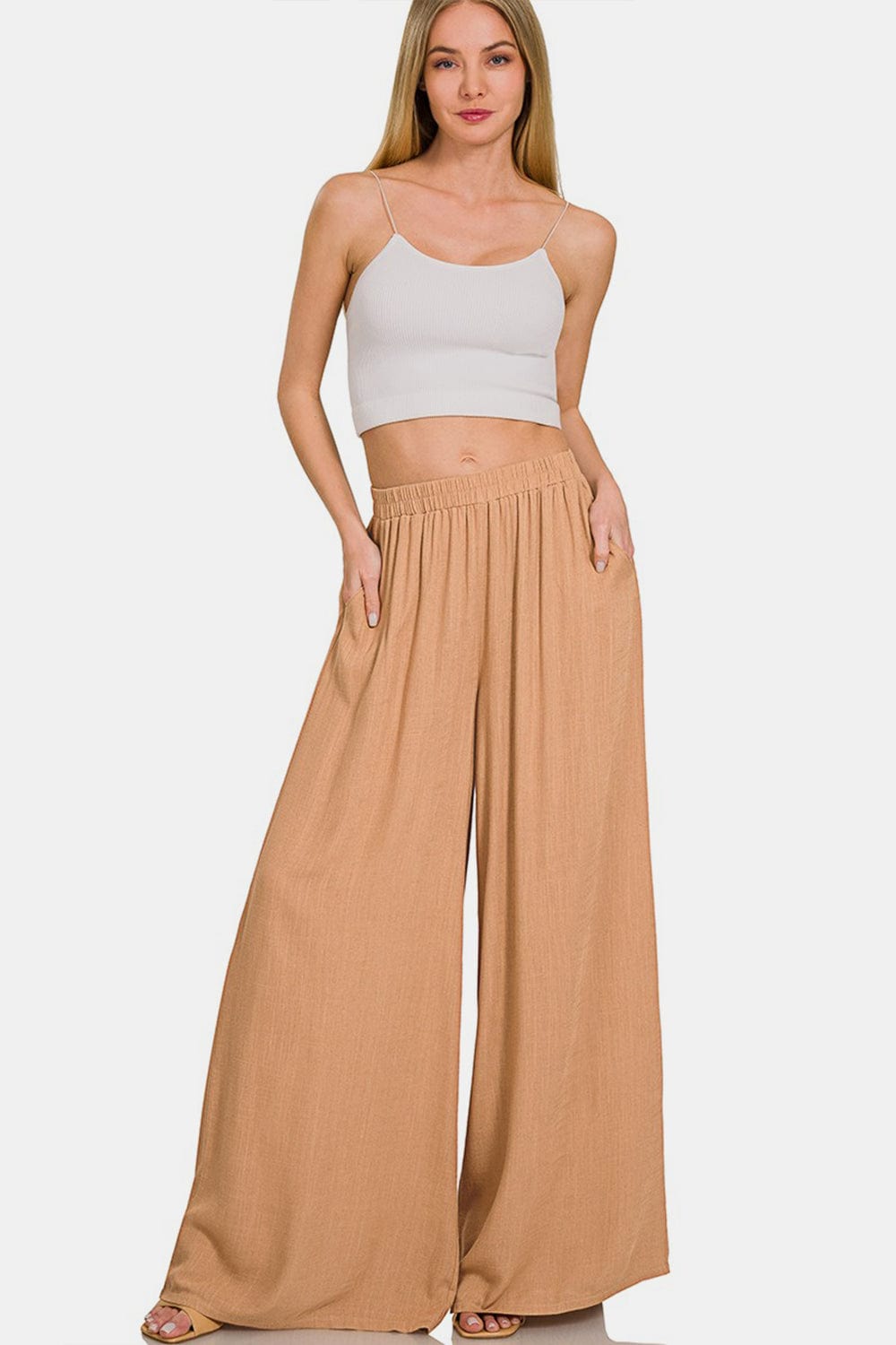 Trendsi Fall Zenana Pleated Linen Blend Wide Leg Pants Zenana Pleated Linen Blend Wide Leg Pants