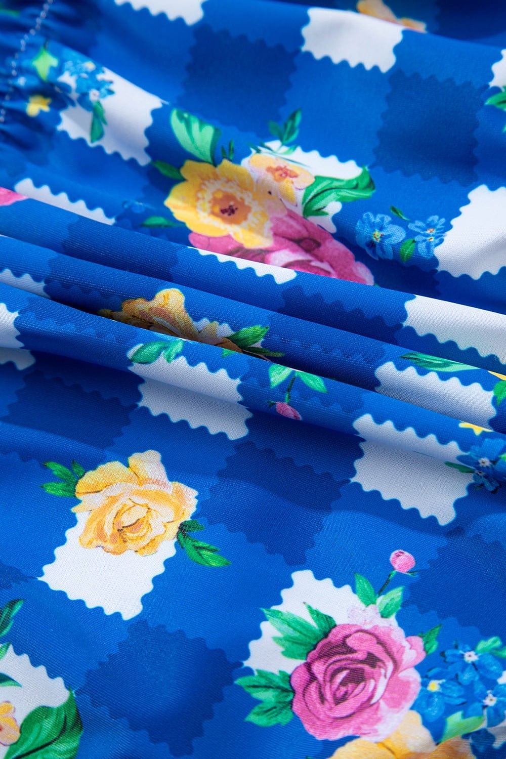 Trendsi Floral Gingham Halter Neck Drawstring One Piece Swimwear Floral Gingham Halter Neck Drawstring One Piece Swimwear