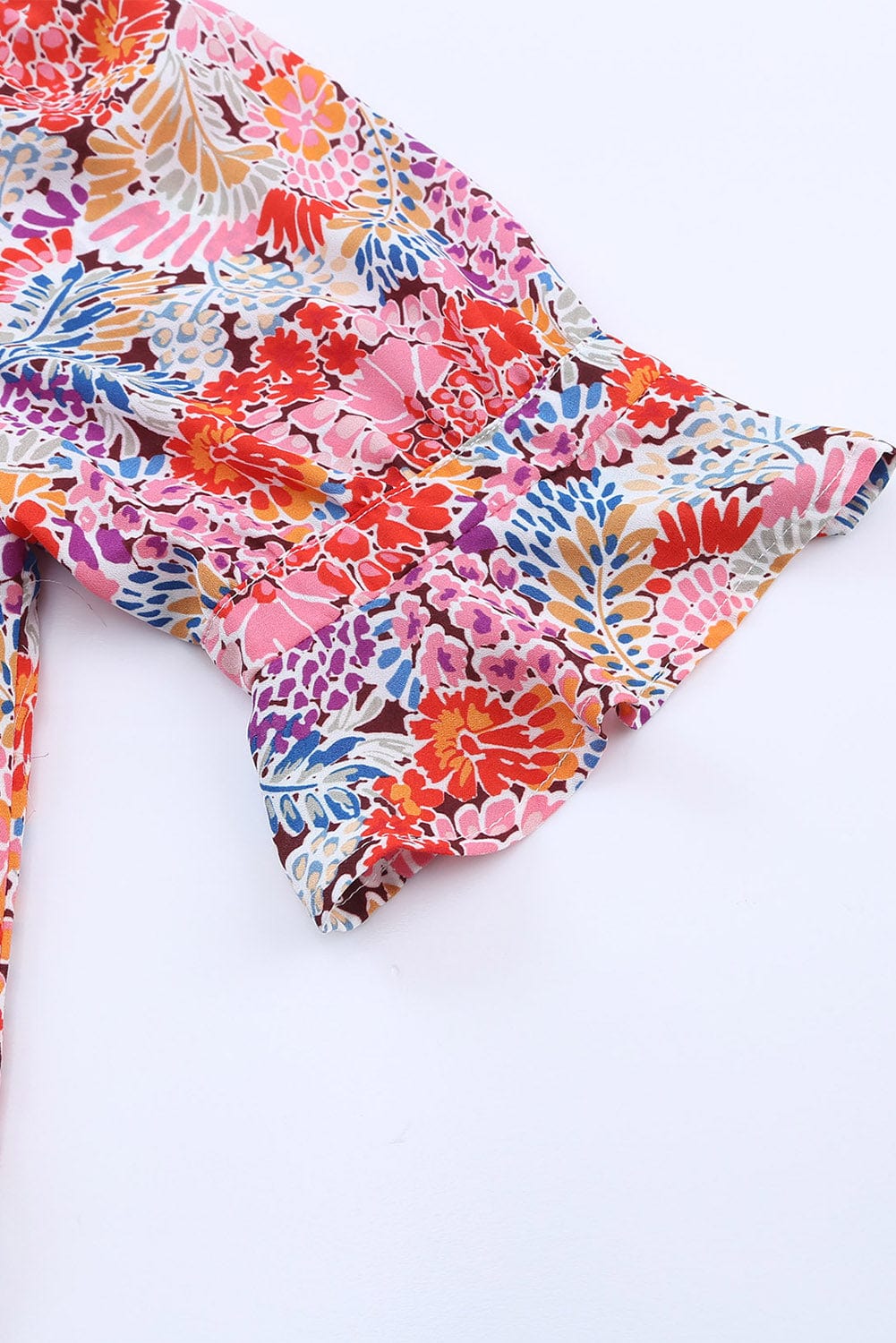 Trendsi Floral Notched Neck Flounce Sleeve Shift Dress Floral Notched Neck Flounce Sleeve Shift Dress