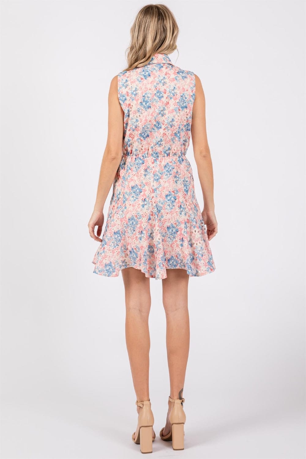 Trendsi GeeGee Full Size Floral Eyelet Sleeveless Mini Dress GeeGee Full Size Floral Eyelet Sleeveless Mini Dress