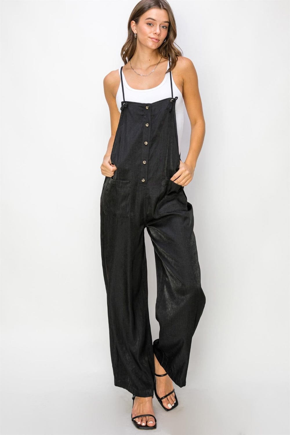 Trendsi HYFVE Half Button Sleeveless Straight Jumpsuit HYFVE Half Button Sleeveless Straight Jumpsuit