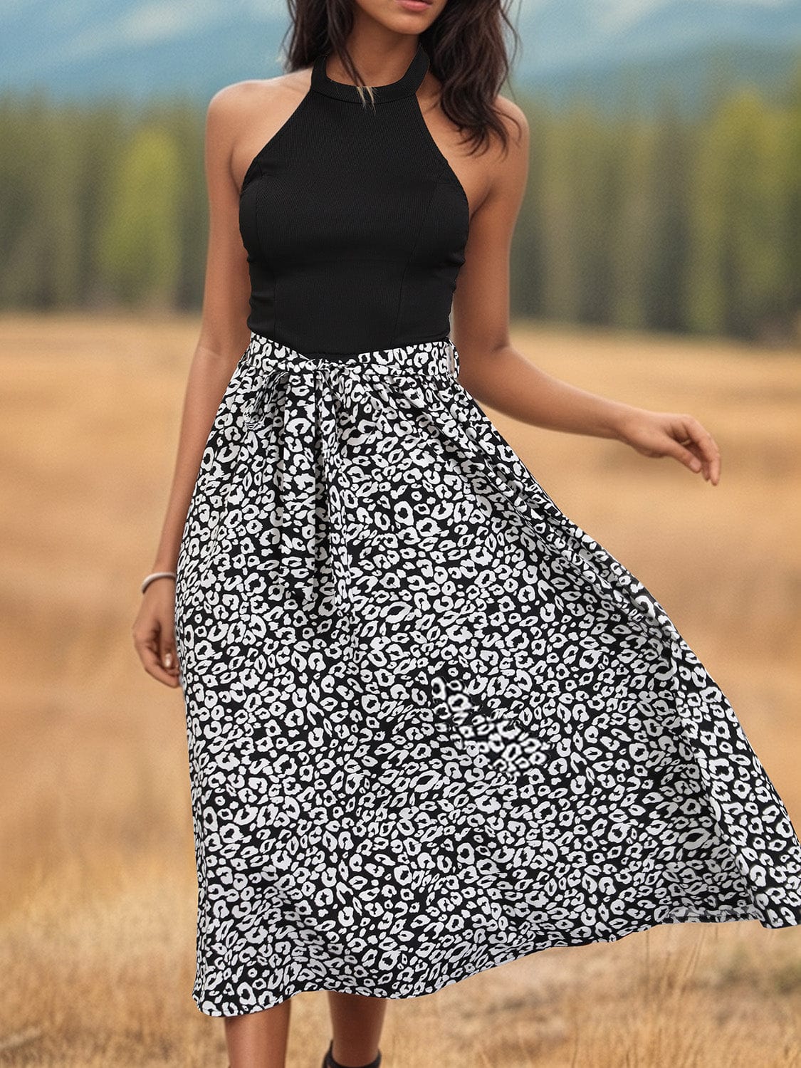 Trendsi Leopard Halter Neck Midi Dress Leopard Halter Neck Midi Dress