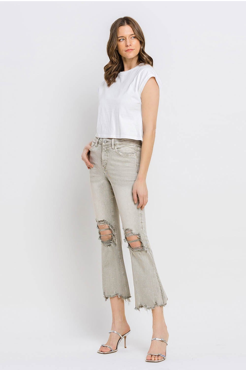 Trendsi Lovervet Distressed Raw Hem Cropped Flare Jeans Lovervet Distressed Raw Hem Cropped Flare Jeans