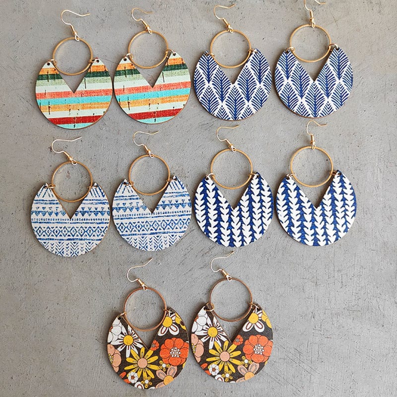 Trendsi Ms.Pac-Man Shape Wooden Dangle Earrings Ms.Pac-Man Shape Wooden Dangle Earrings