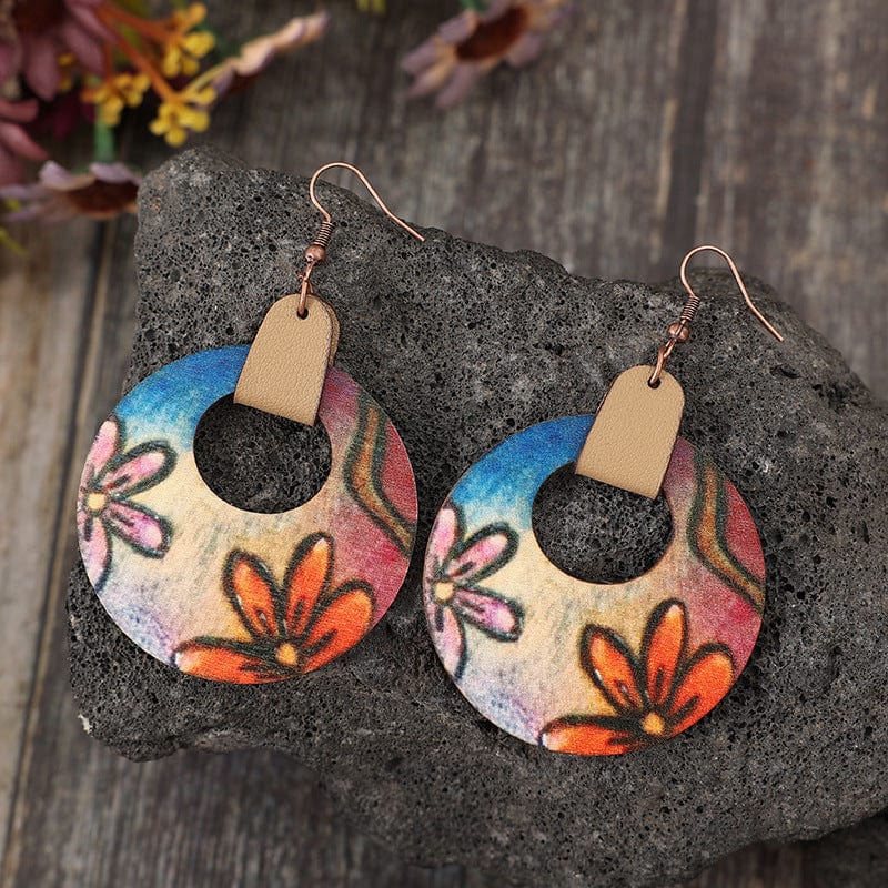 Trendsi Orange / One Size Wooden Flower Round Shape Earrings Wooden Flower Round Shape Earrings