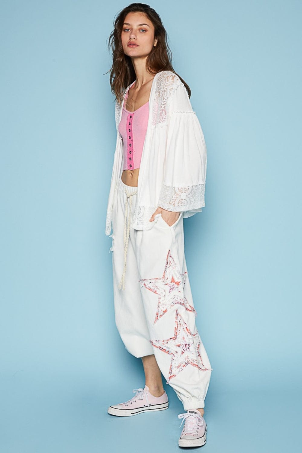 Trendsi POL Open Front Lace Detail Cardigan POL Open Front Lace Detail Cardigan