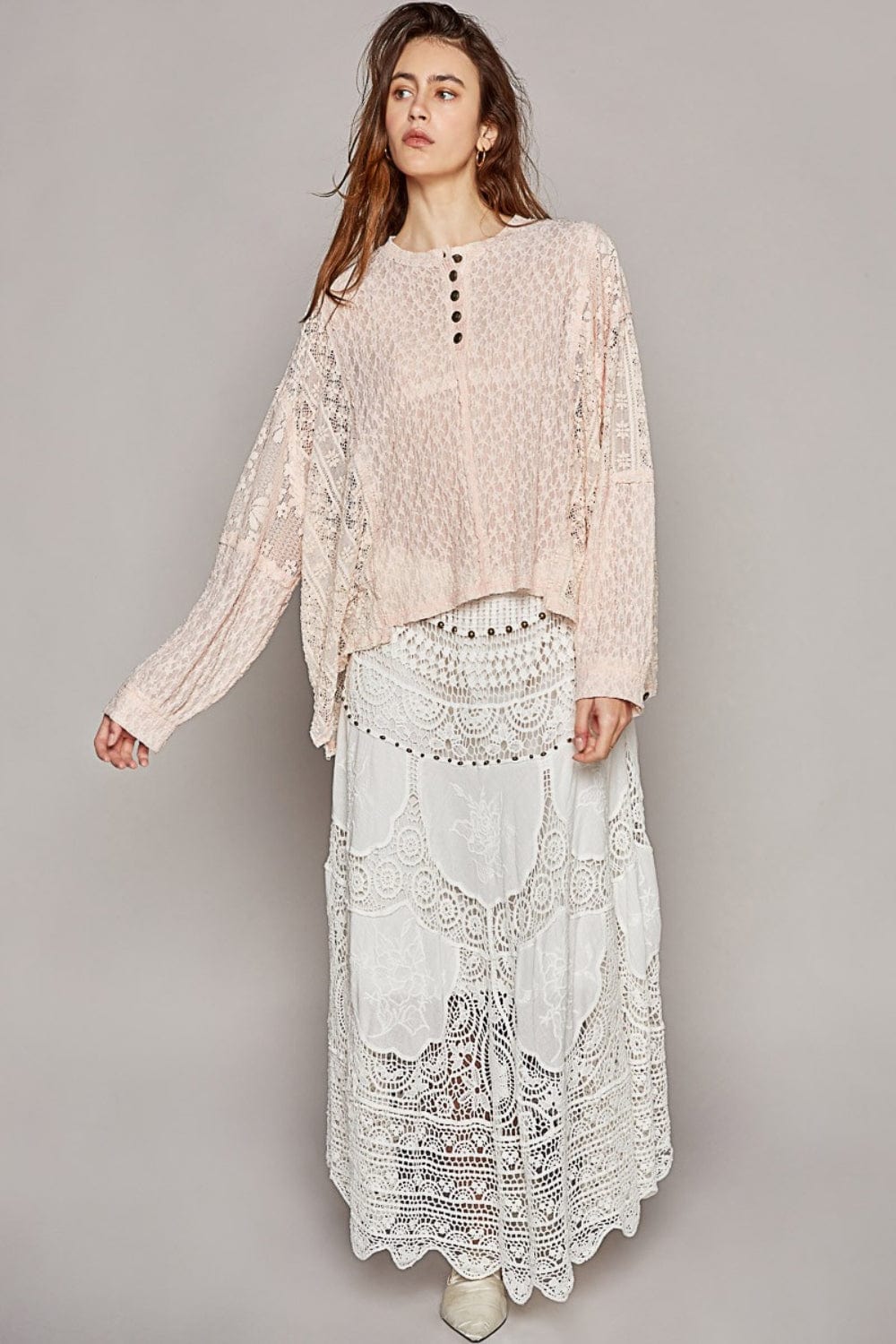 Trendsi POL Round Neck Long Sleeve Raw Edge Lace Top POL Round Neck Long Sleeve Raw Edge Lace Top