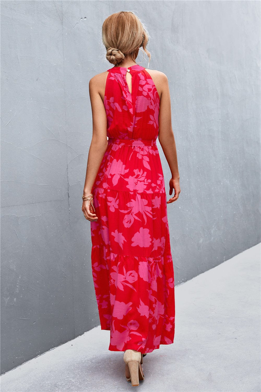 Trendsi Printed Sleeveless Tie Waist Maxi Dress Printed Sleeveless Tie Waist Maxi Dress