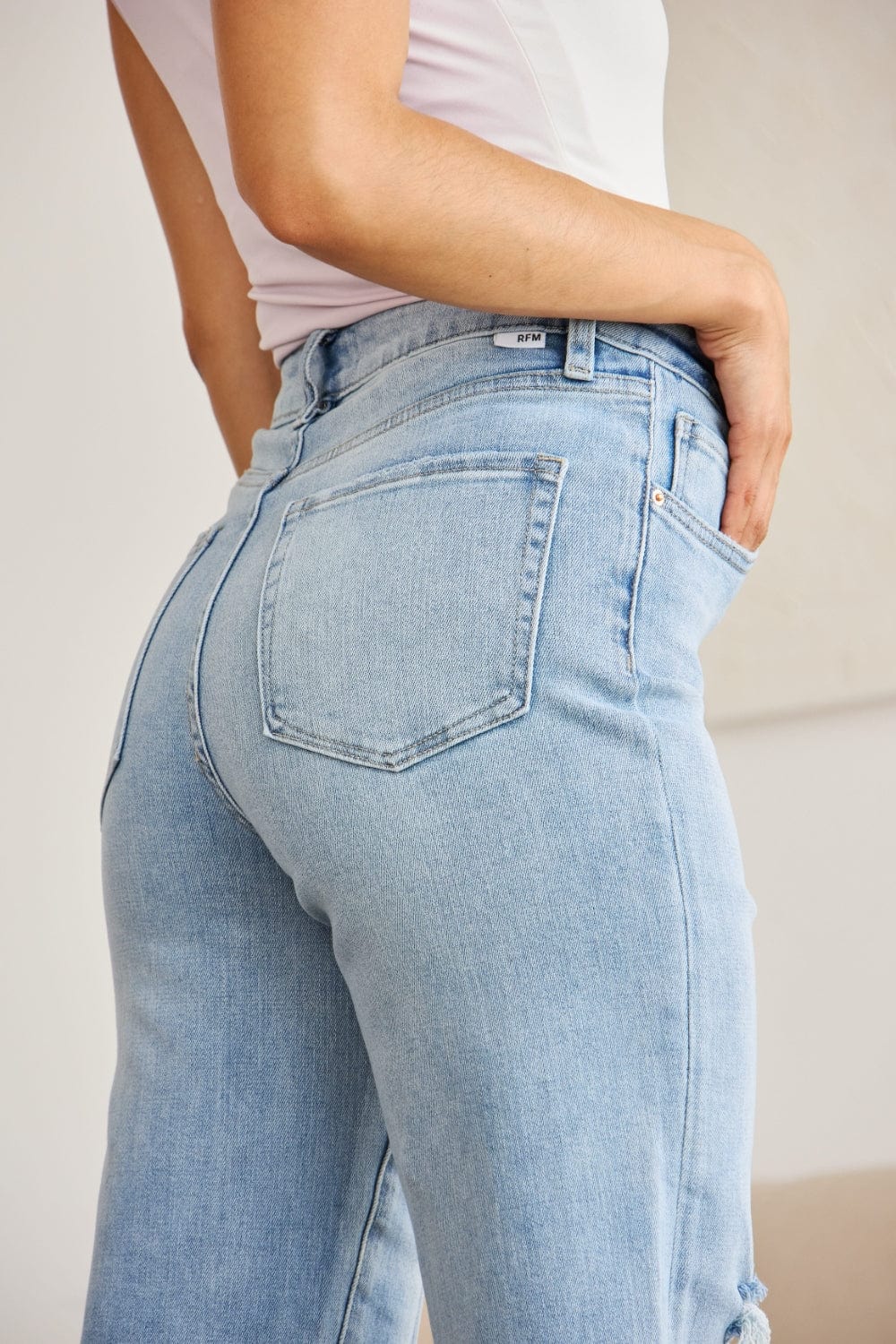 Trendsi RFM Full Size Tummy Control High Waist Raw Hem Distressed Jeans RFM Full Size Tummy Control High Waist Raw Hem Distressed Jeans