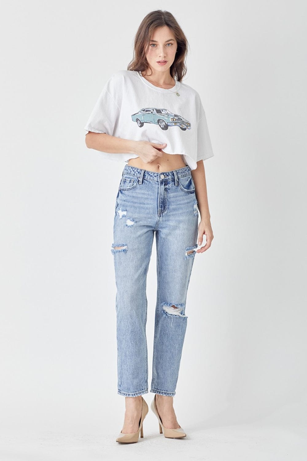 Trendsi RISEN Distressed Slim Cropped Jeans RISEN Distressed Slim Cropped Jeans