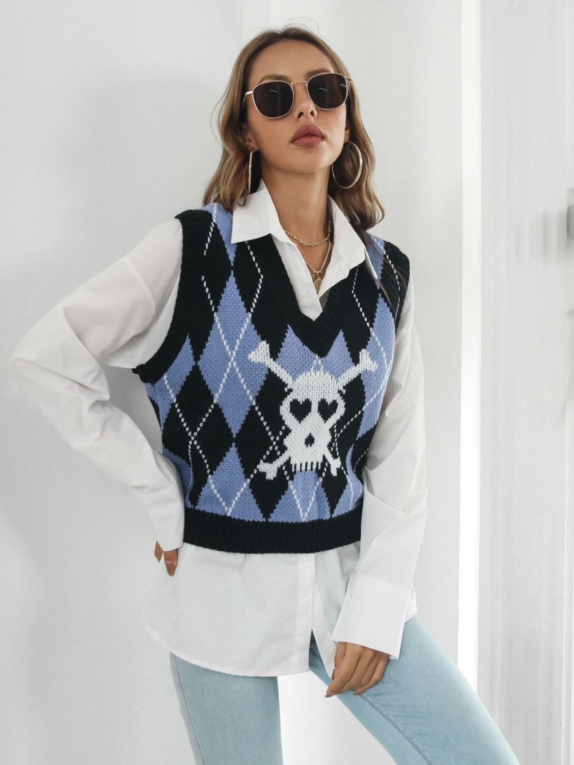Trendsi Skull Geometric V-Neck Sweater Vest Skull Geometric V-Neck Sweater Vest