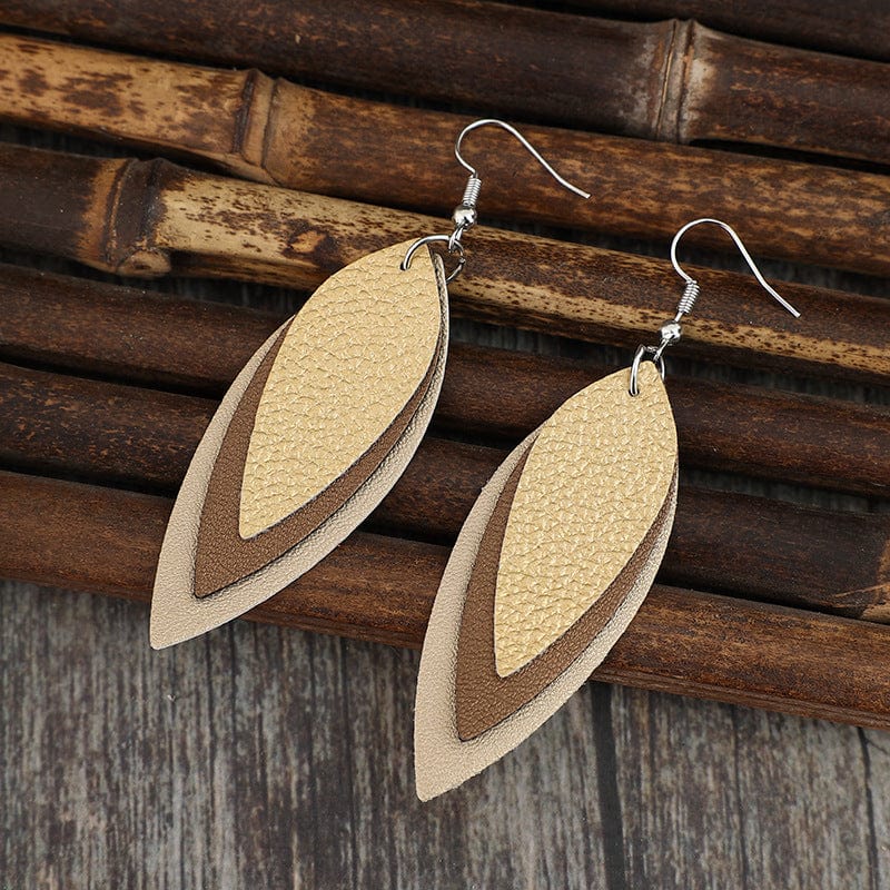 Trendsi Tan / One Size PU Leather Leaf Shape Earrings PU Leather Leaf Shape Earrings