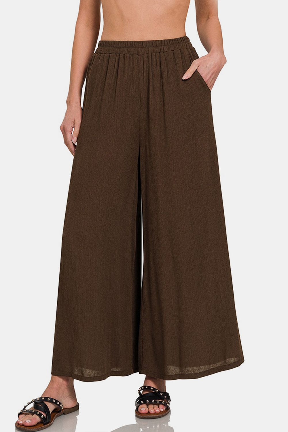 Trendsi Zenana Woven Wide Leg Pants With Pockets Zenana Woven Wide Leg Pants With Pockets