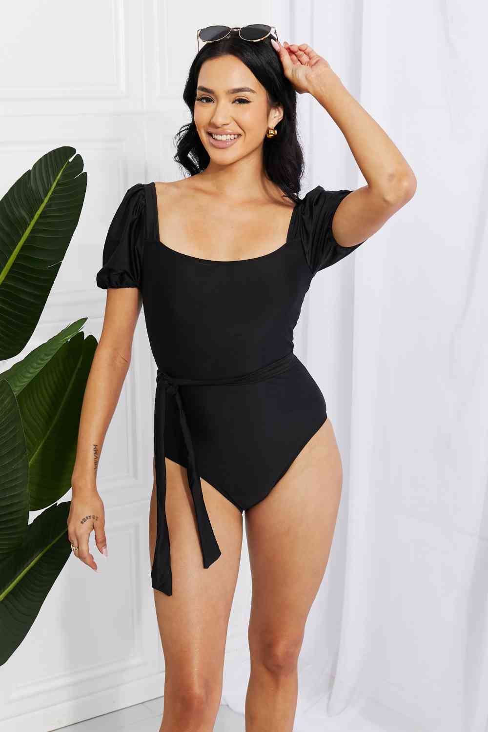 Salty Air Puff Sleeve One Piece in Black