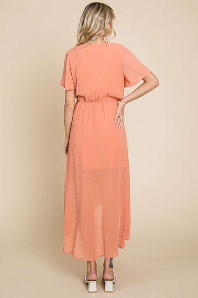 Culture Code Full Size Swiss Dot Tied Slit Short Sleeve Dress - Basic Beaches Collective