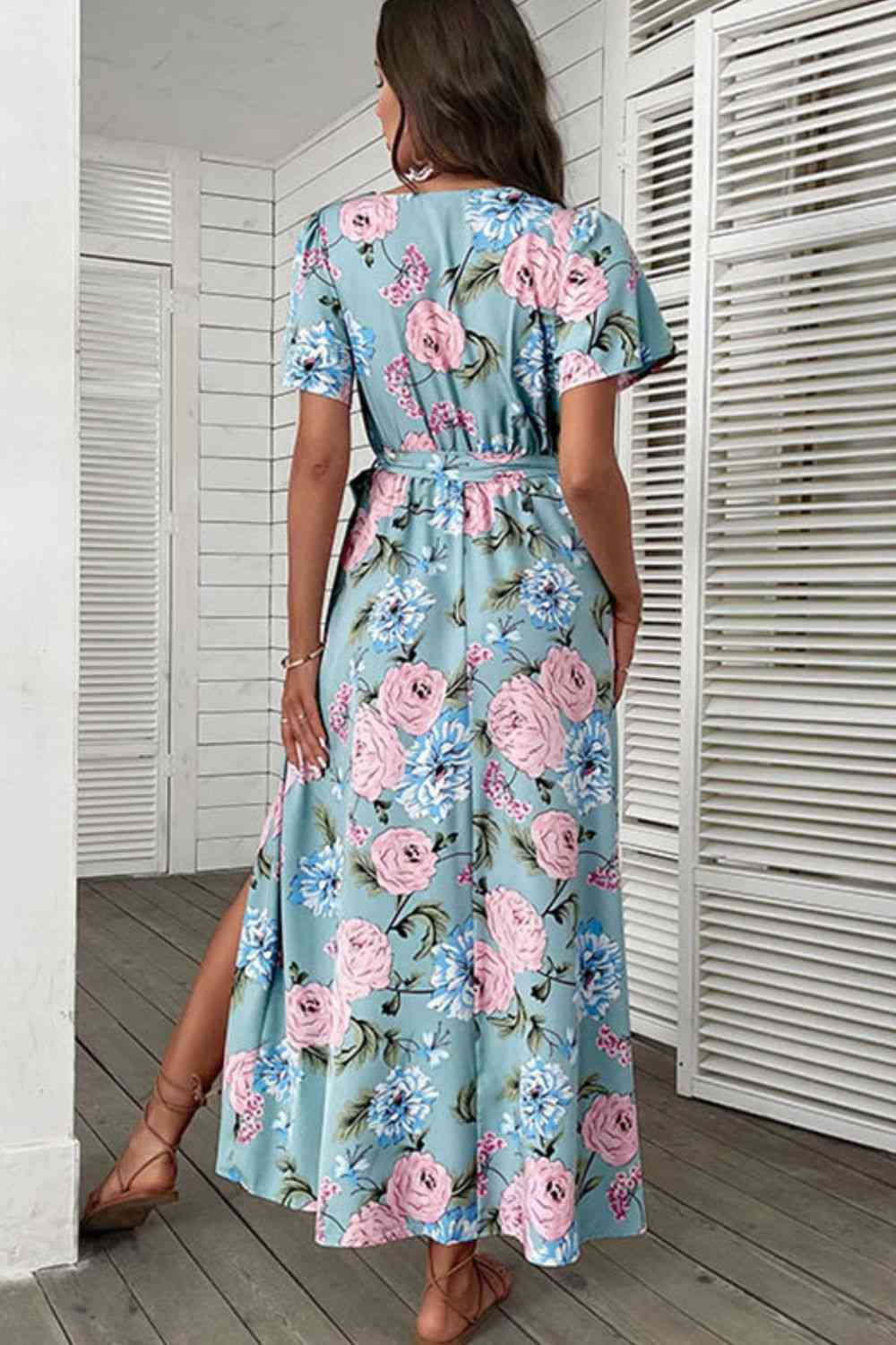 Basic Beaches Collective Floral Tie-Waist Slit Surplice Maxi Dress Floral Tie-Waist Slit Surplice Maxi Dress
