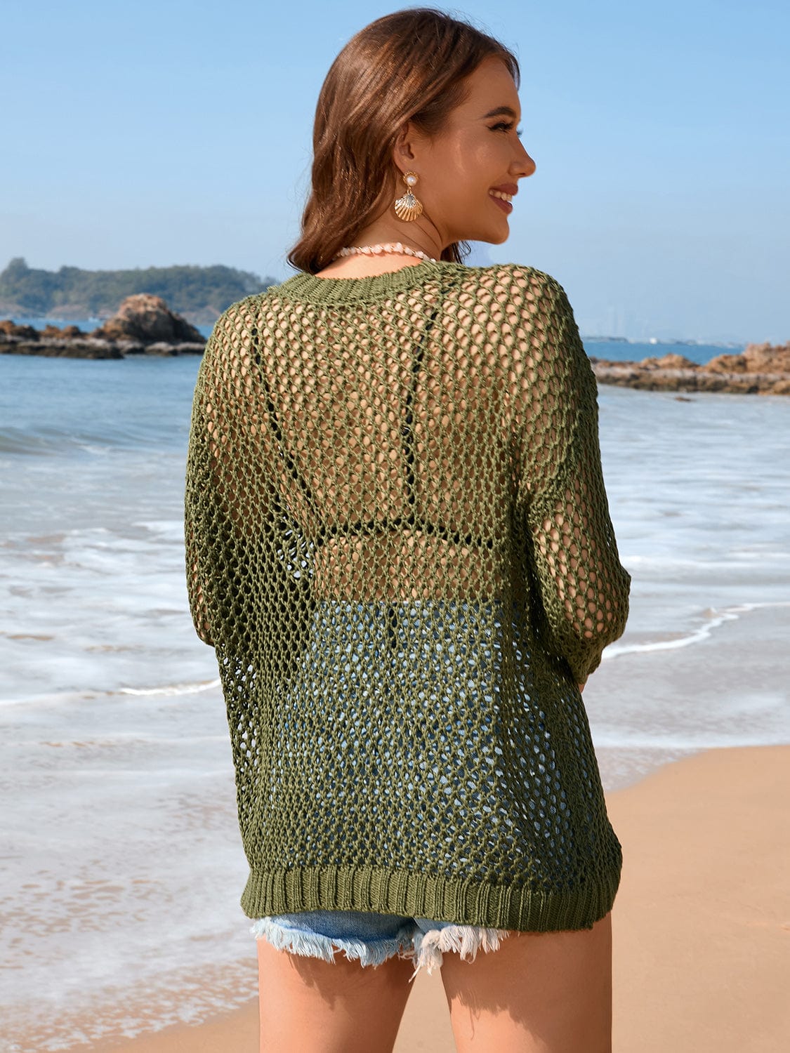 Trendsi Heart Openwork Long Sleeve Cover-Up Heart Openwork Long Sleeve Cover-Up