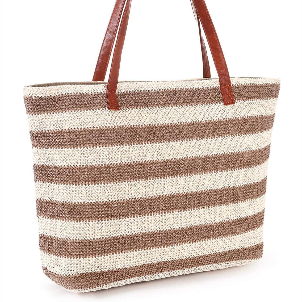 Basic Beaches Collective Beige Stripes Sunshine Straw Beach Bag Sunshine Straw Beach Bag