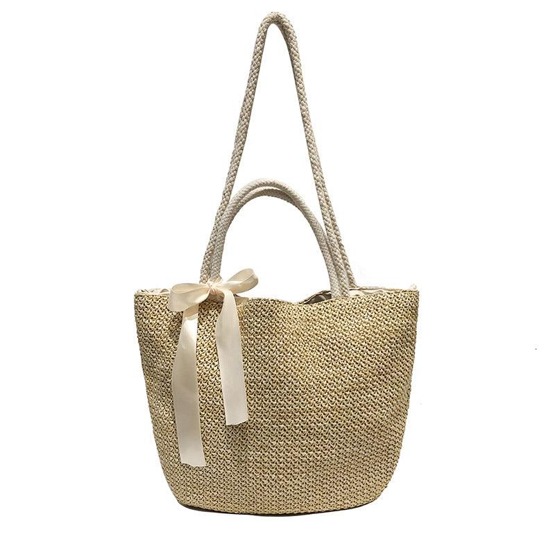 Basic Beaches Collective Beige Woven straw bag bow ladies tote bag Woven straw bag bow ladies tote bag