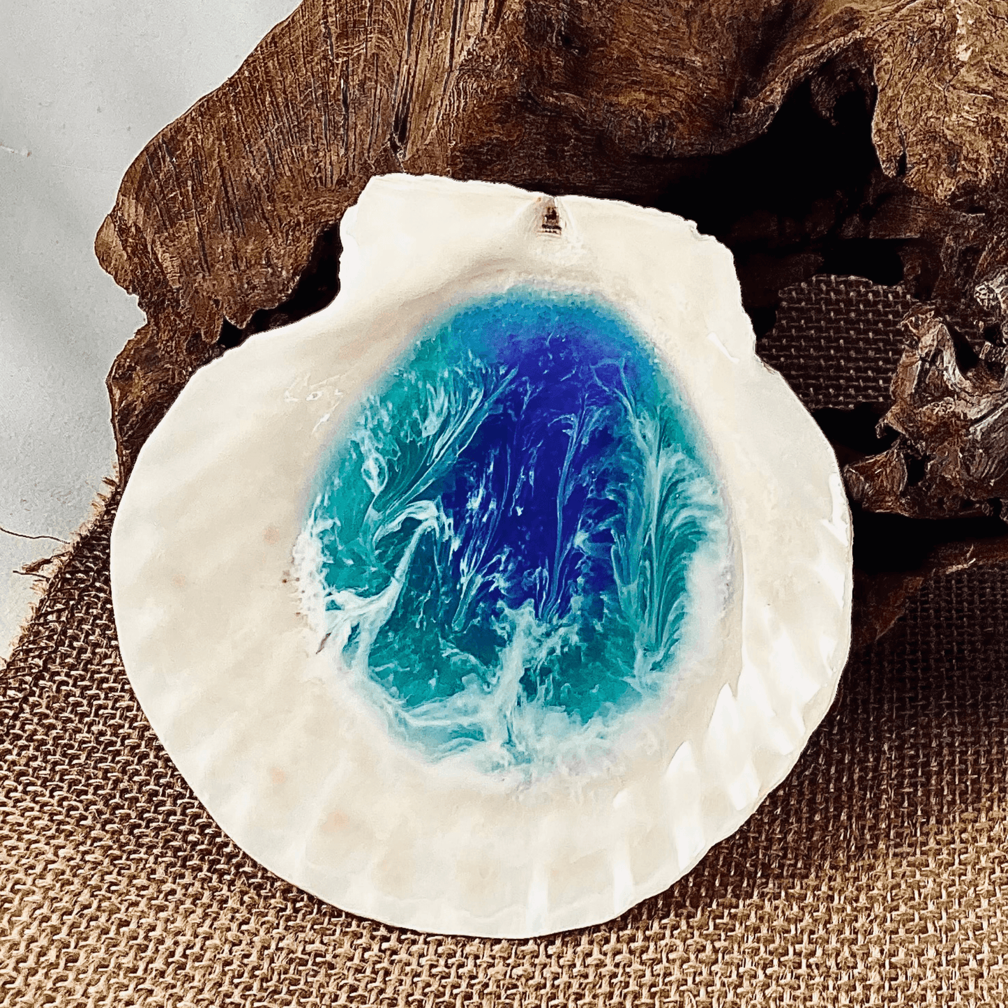Basic Beaches Collective Large Ocean Resin Scallop Shell Jewelry Trinket Dish Large Ocean Resin Scallop Shell Jewelry Trinket Dish