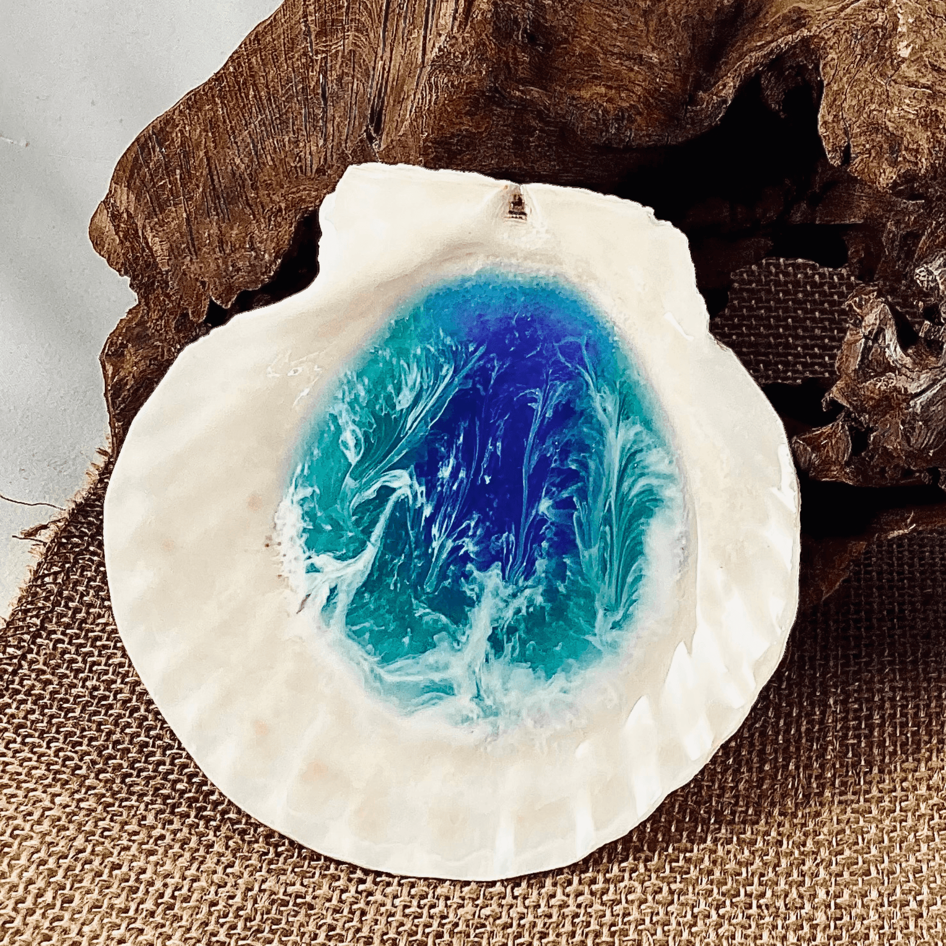 Basic Beaches Collective Large Ocean Resin Scallop Shell Jewelry Trinket Dish Large Ocean Resin Scallop Shell Jewelry Trinket Dish