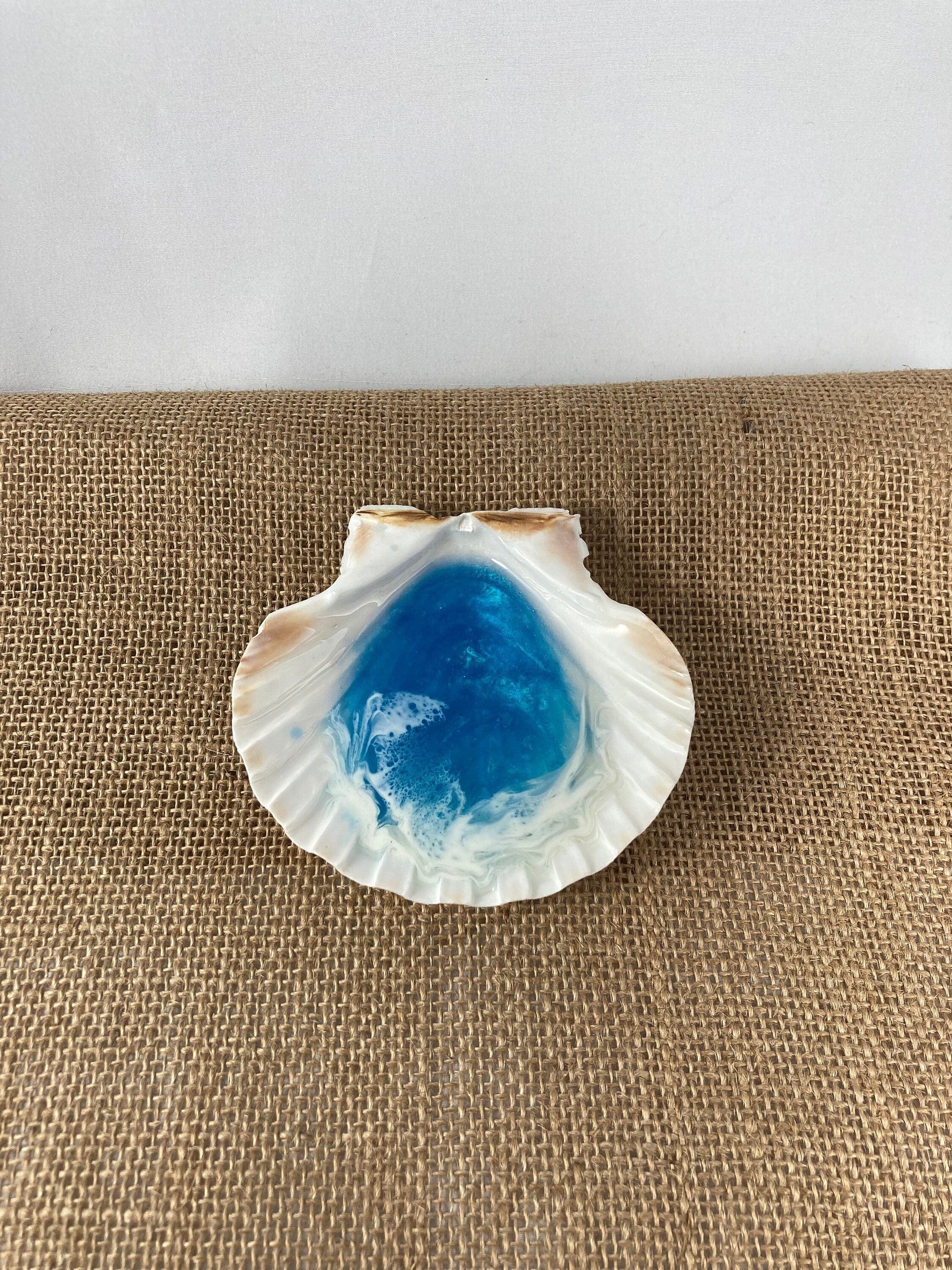 Basic Beaches Collective Large Ocean Resin Scallop Shell Jewelry Trinket Dish Large Ocean Resin Scallop Shell Jewelry Trinket Dish