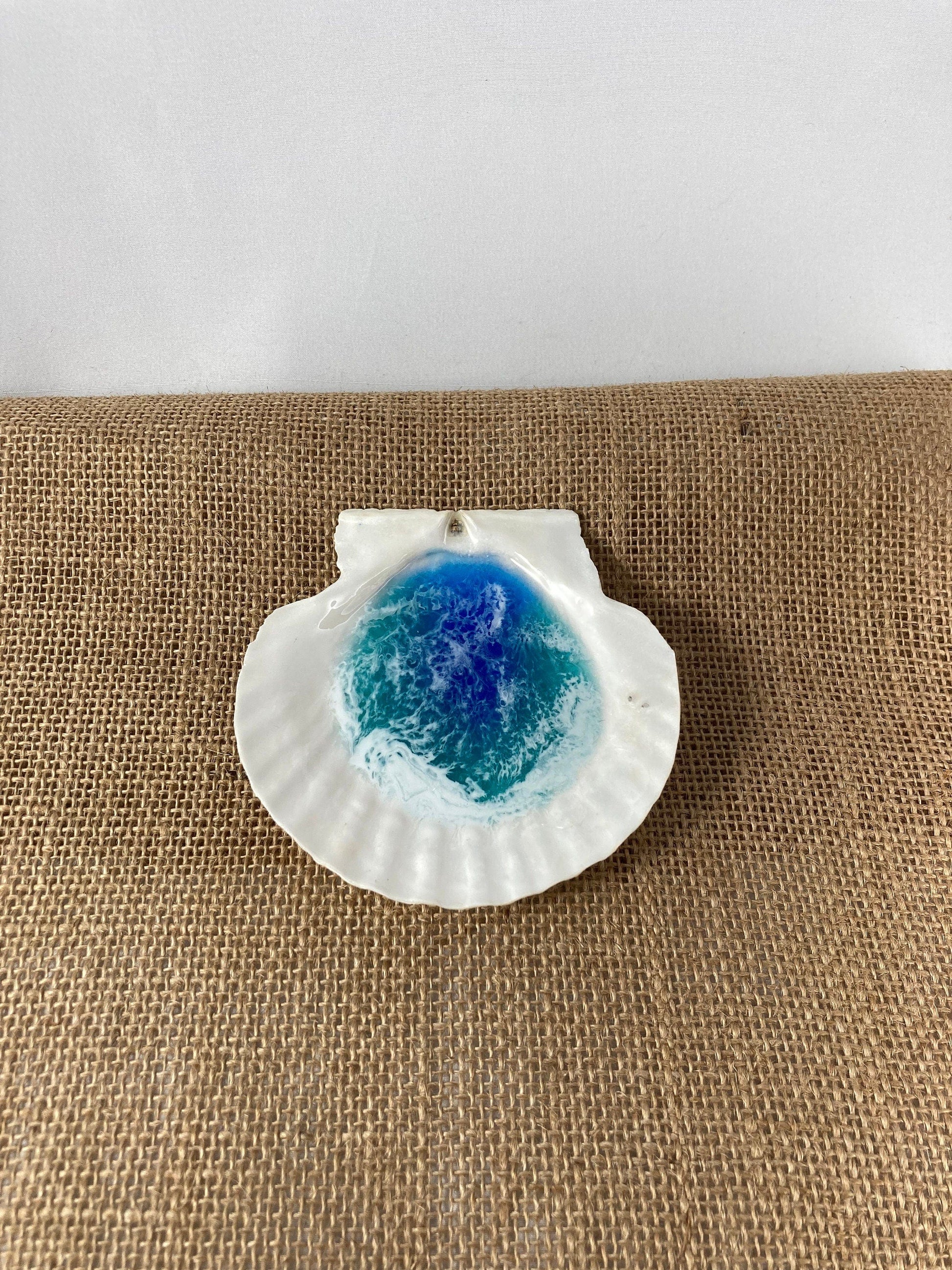 Basic Beaches Collective Large Ocean Resin Scallop Shell Jewelry Trinket Dish Large Ocean Resin Scallop Shell Jewelry Trinket Dish