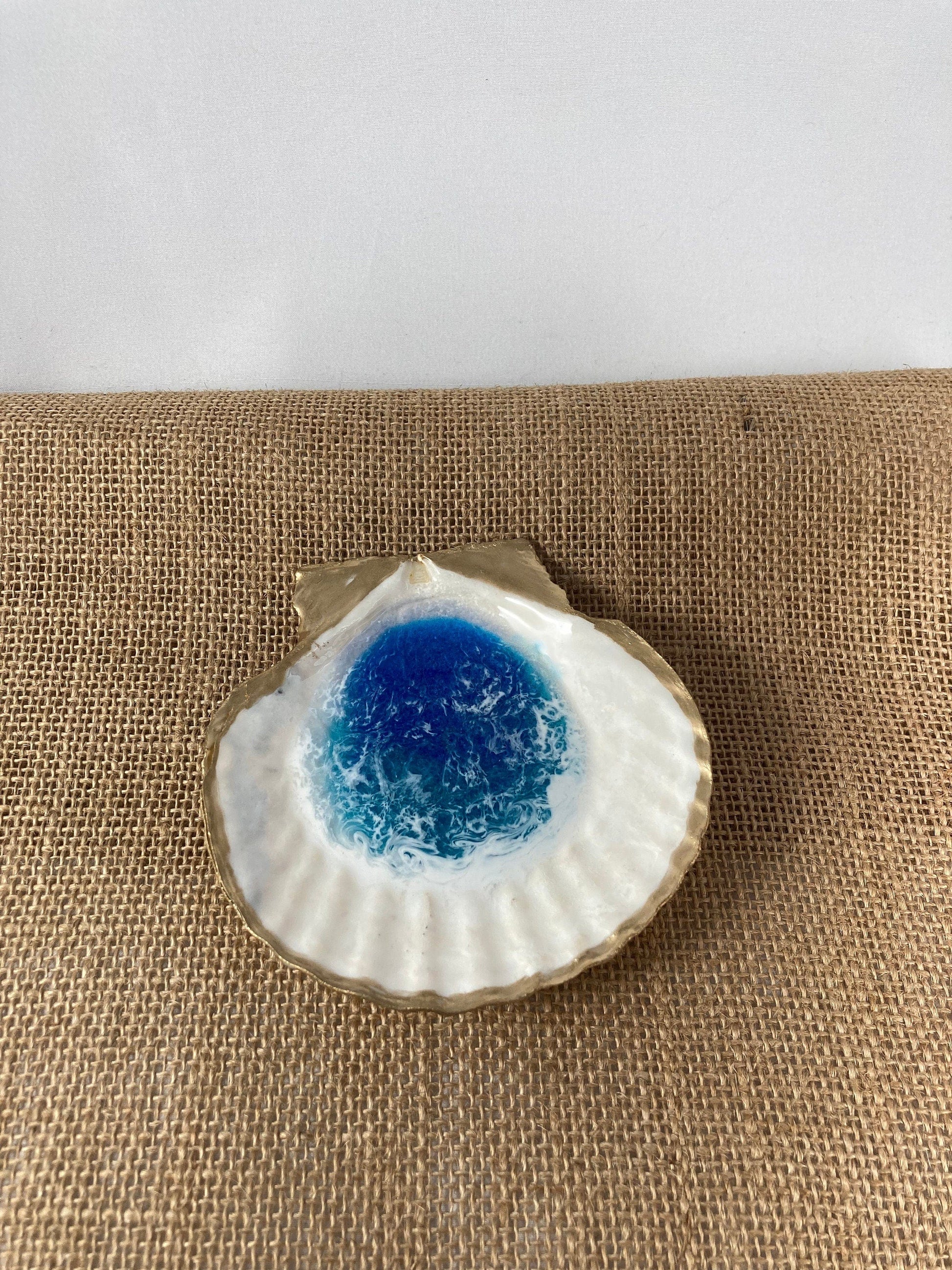 Basic Beaches Collective Large Ocean Resin Scallop Shell Jewelry Trinket Dish Large Ocean Resin Scallop Shell Jewelry Trinket Dish