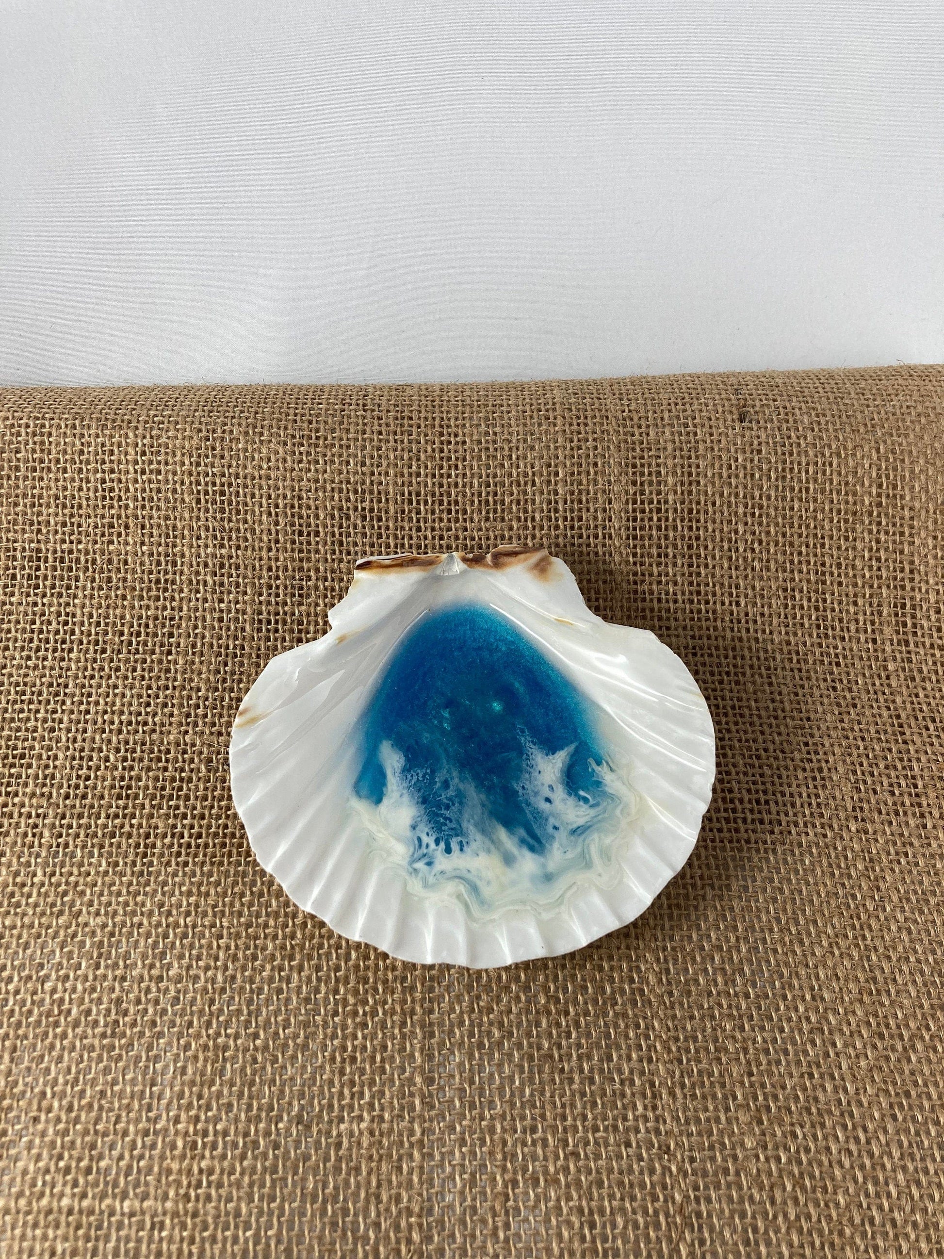 Basic Beaches Collective Large Ocean Resin Scallop Shell Jewelry Trinket Dish Large Ocean Resin Scallop Shell Jewelry Trinket Dish