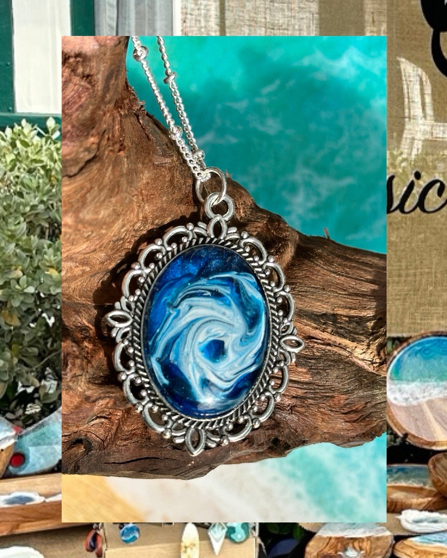 Basic Beaches Collective Resin Ocean Hurricane Pendant Necklace Resin Ocean Hurricane Pendant Necklace