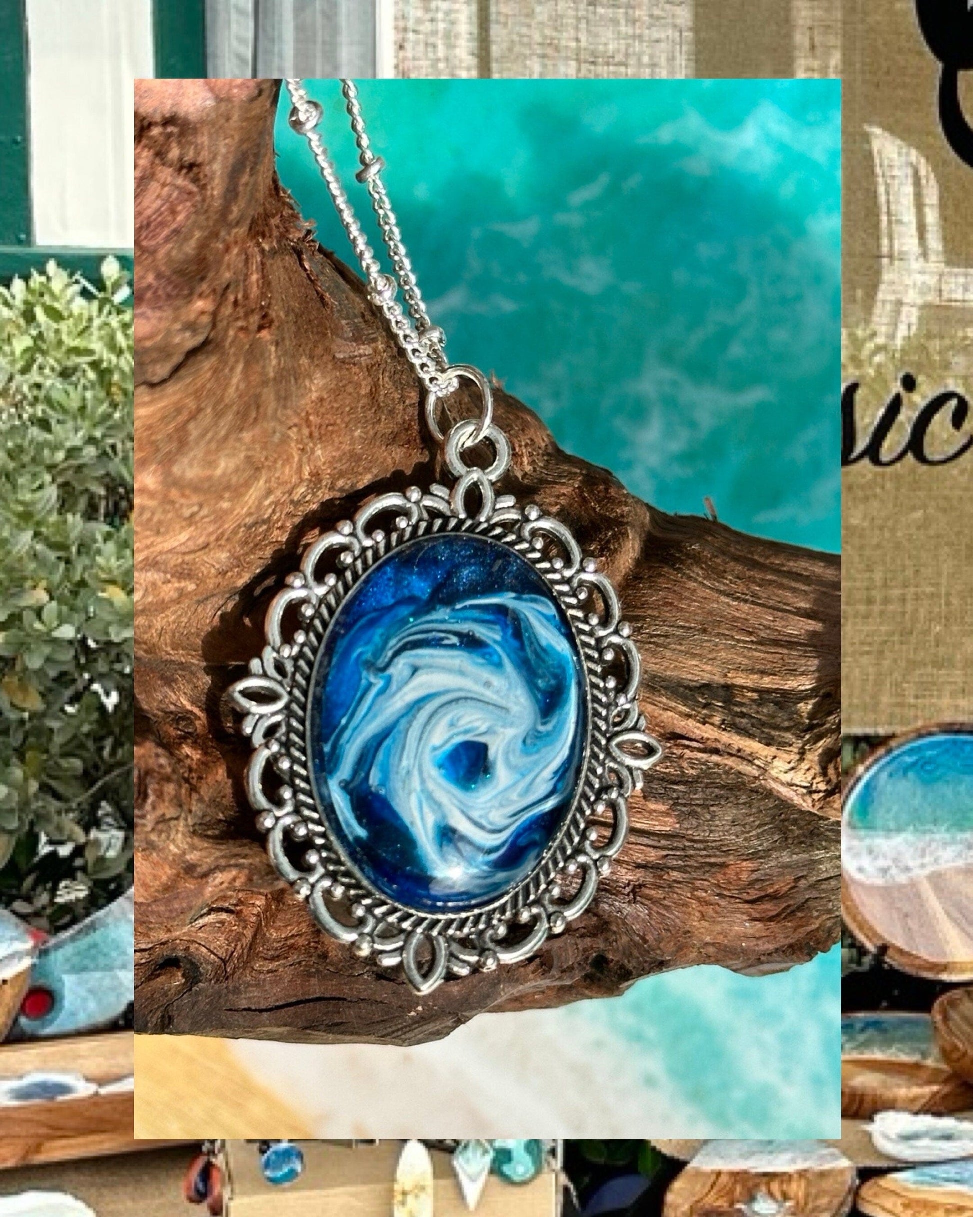 Basic Beaches Collective Resin Ocean Hurricane Pendant Necklace Resin Ocean Hurricane Pendant Necklace