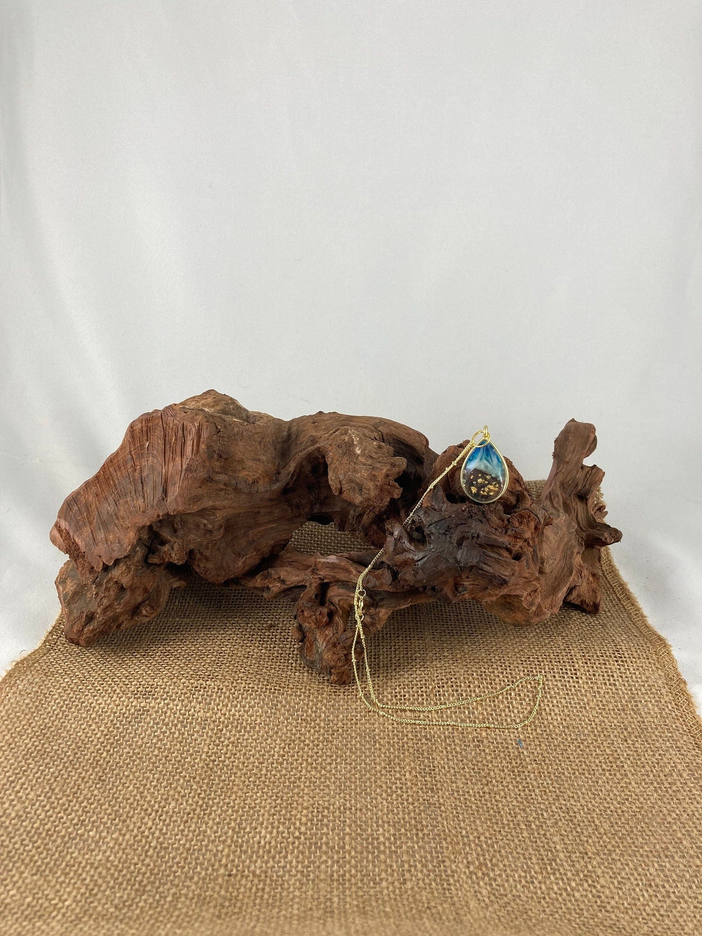 Basic Beaches Collective Resin Ocean Pendant Necklace with Gold Leaf Flakes - Handmade Statement Jewelry for Women Resin Ocean Pendant Necklace with Gold Leaf Flakes - Handmade Statement Jewelry for Women