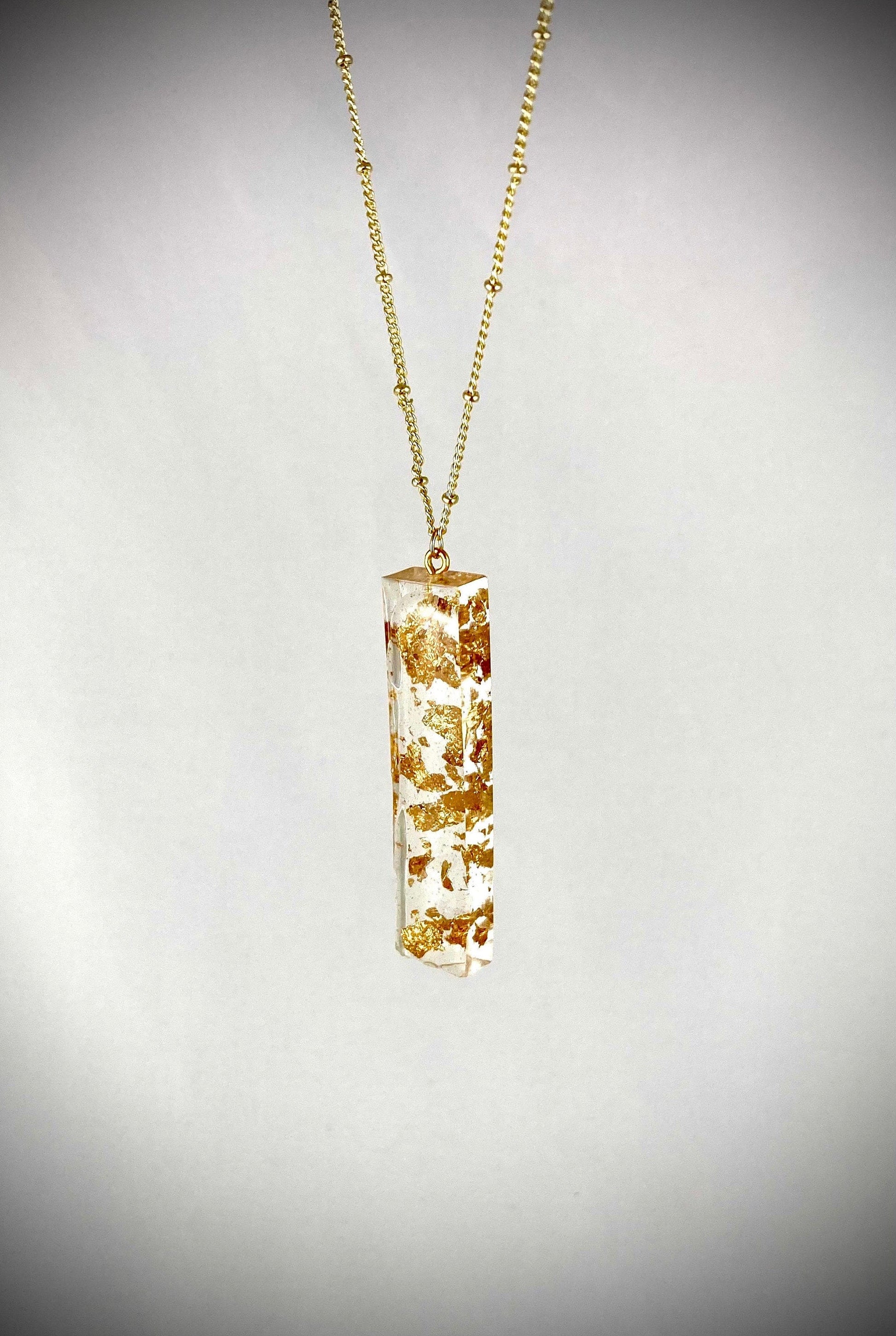 Basic Beaches Collective Resin Pendant Necklace with Gold Leaf Flakes - Handmade Statement Jewelry for Women Resin Pendant Necklace with Gold Leaf Flakes - Handmade Statement Jewelry for Women