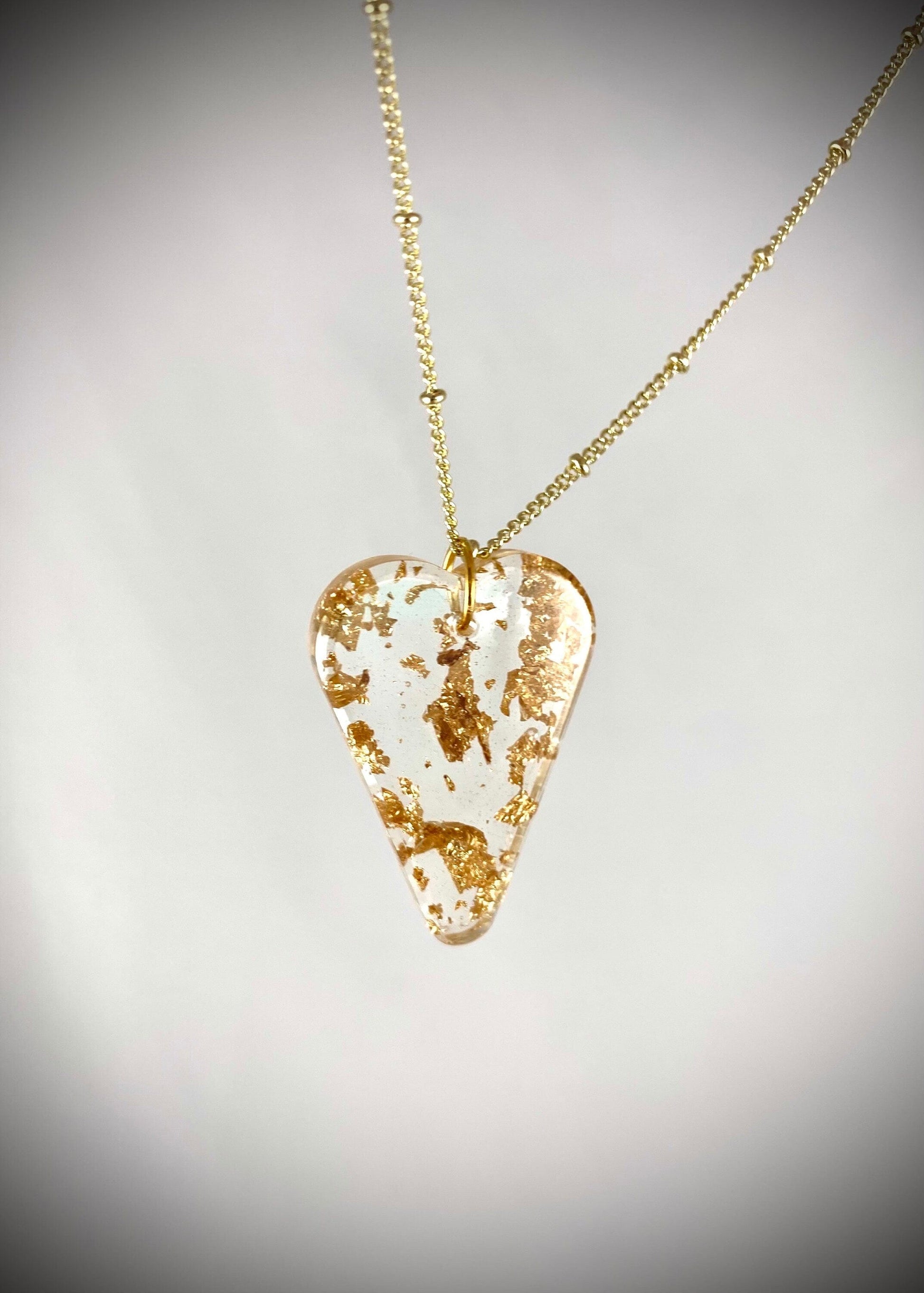 Basic Beaches Collective Resin Pendant Necklace with Gold Leaf Flakes - Handmade Statement Jewelry for Women Resin Pendant Necklace with Gold Leaf Flakes - Handmade Statement Jewelry for Women