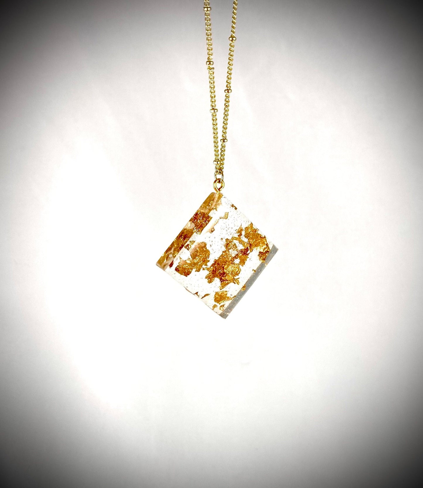 Basic Beaches Collective Resin Pendant Necklace with Gold Leaf Flakes - Handmade Statement Jewelry for Women Resin Pendant Necklace with Gold Leaf Flakes - Handmade Statement Jewelry for Women