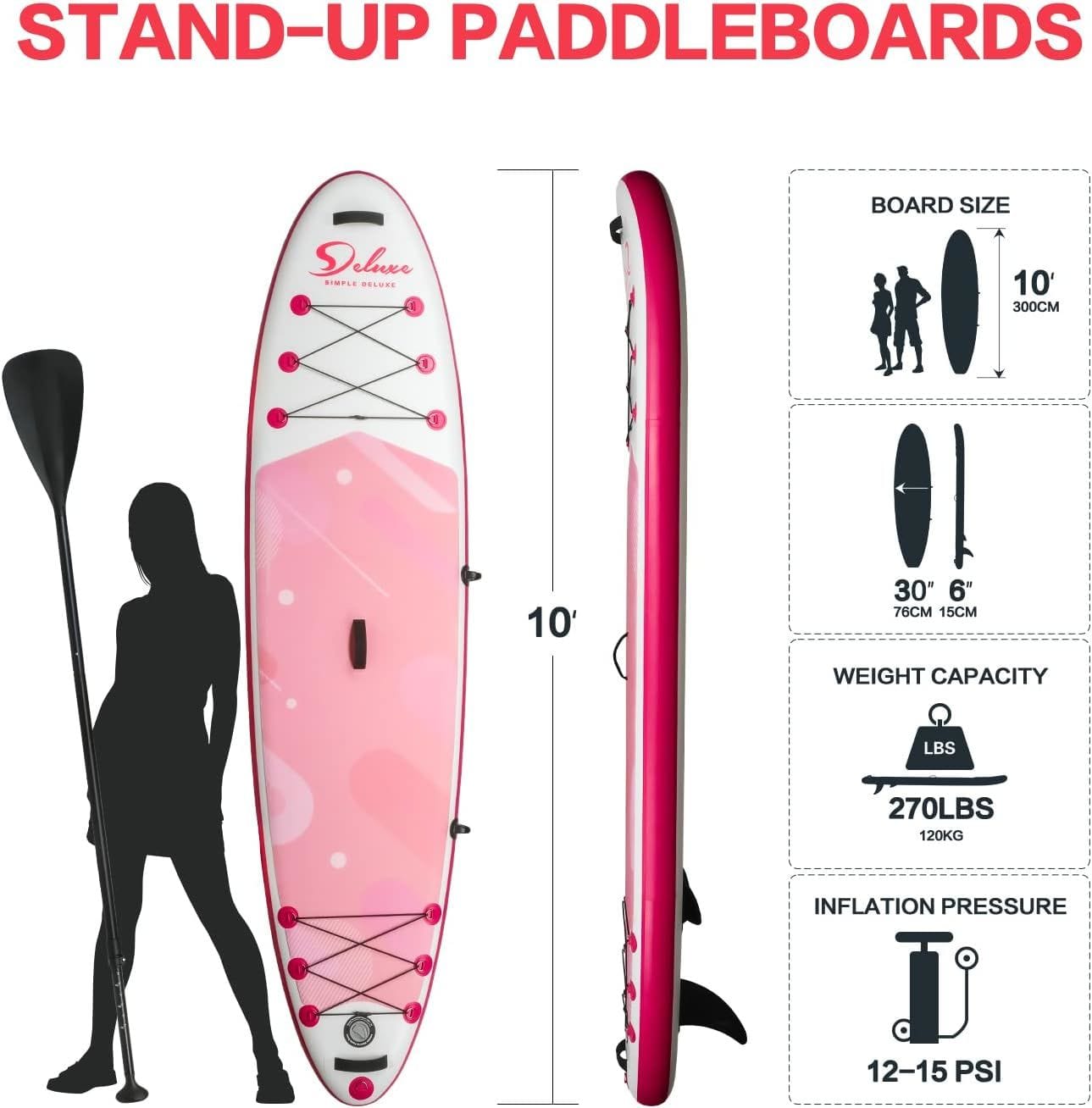 Doba as Pic Inflatable Stand Up Paddle Board – Simple Deluxe Premium SUP for All Skill Levels, Pink Paddle Boards for Adults & Youth, Blow Up Stand-Up Paddleboards with Accessories & Backpack, Surf Control Inflatable Stand Up Paddle Board – Simple Deluxe Premium SUP for All Skill Levels, Pink Paddle Boards for Adults & Youth, Blow Up Stand-Up Paddleboards with Accessories & Backpack, Surf Control