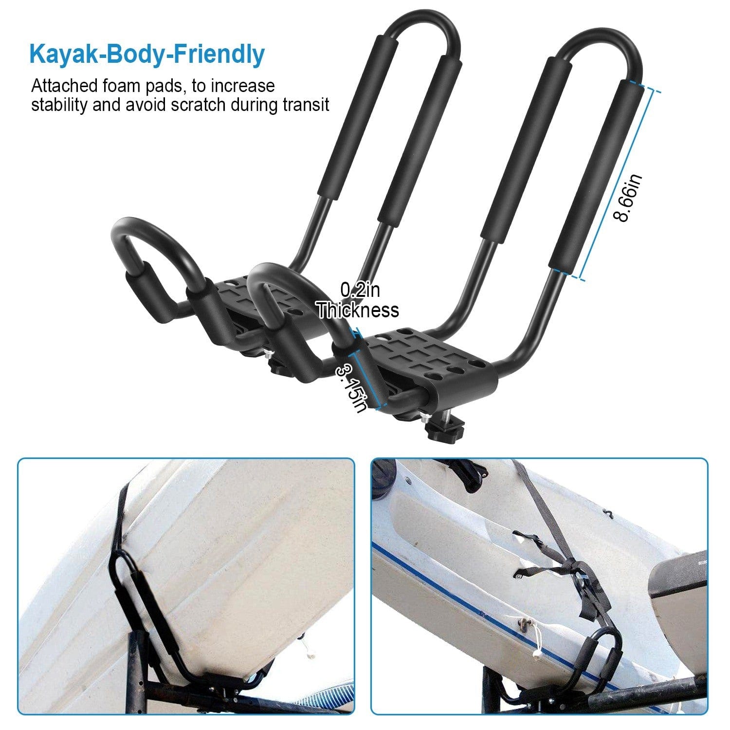 Doba Black 1 Pair Universal J-Bar Kayak Carrier 220LBS Load Heavy Duty Canoe Car Top Mount Carrier Roof Rack with 2Pcs Tie Down Straps 1 Pair Universal J-Bar Kayak Carrier 220LBS Load Heavy Duty Canoe Car Top Mount Carrier Roof Rack with 2Pcs Tie Down Straps