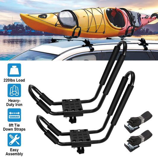 Doba Black 1 Pair Universal J-Bar Kayak Carrier 220LBS Load Heavy Duty Canoe Car Top Mount Carrier Roof Rack with 2Pcs Tie Down Straps 1 Pair Universal J-Bar Kayak Carrier 220LBS Load Heavy Duty Canoe Car Top Mount Carrier Roof Rack with 2Pcs Tie Down Straps