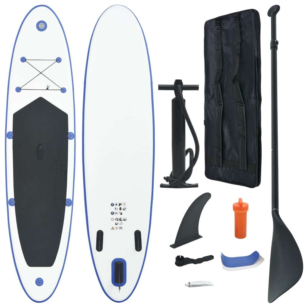 Doba Blue Stand Up Paddle Board Set SUP Surfboard Inflatable Blue and White Stand Up Paddle Board Set SUP Surfboard Inflatable Blue and White