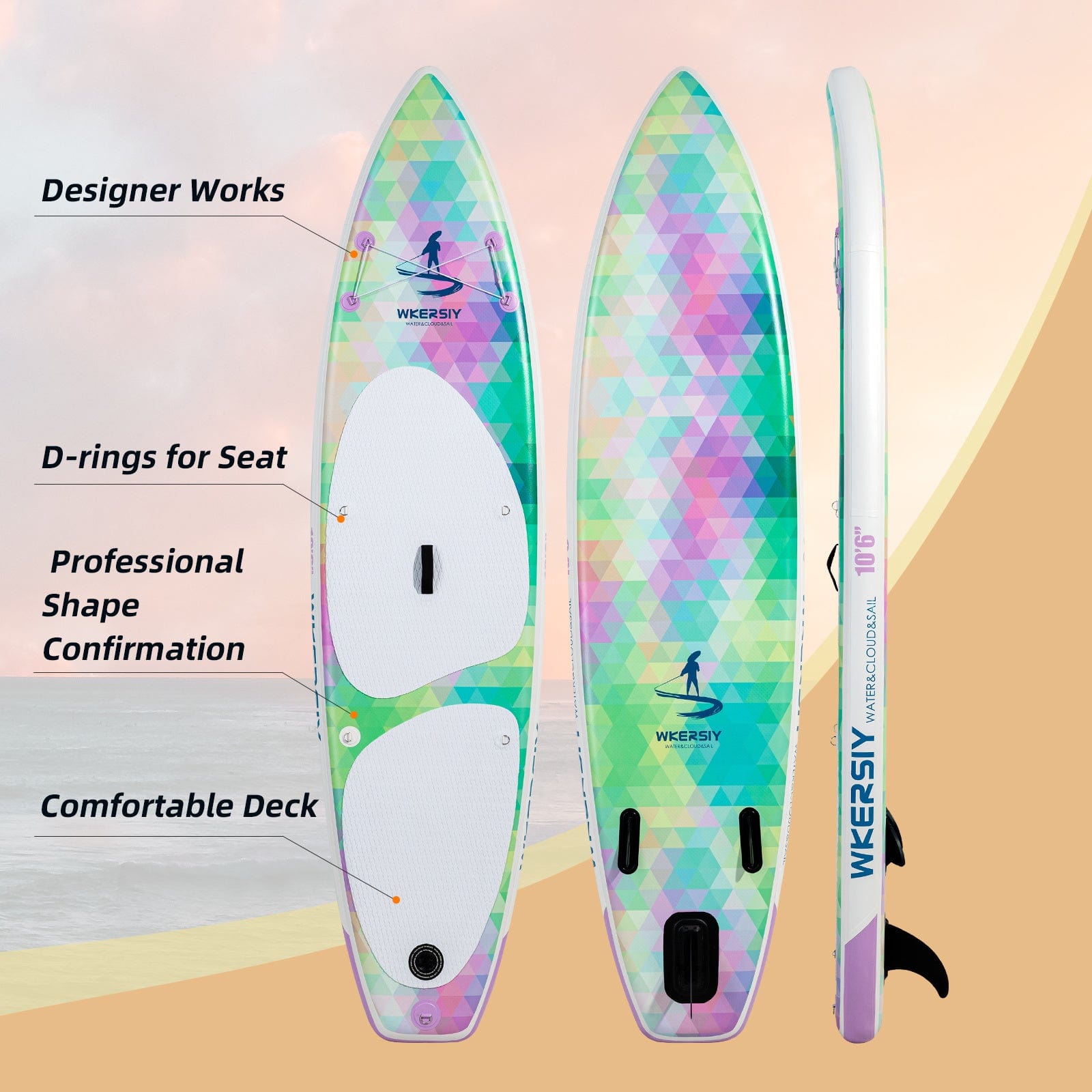 Doba colorful inflatable paddle board 10'6 including sup paddle, paddleboard backpack, pump, leash inflatable paddle board 10'6 including sup paddle, paddleboard backpack, pump, leash