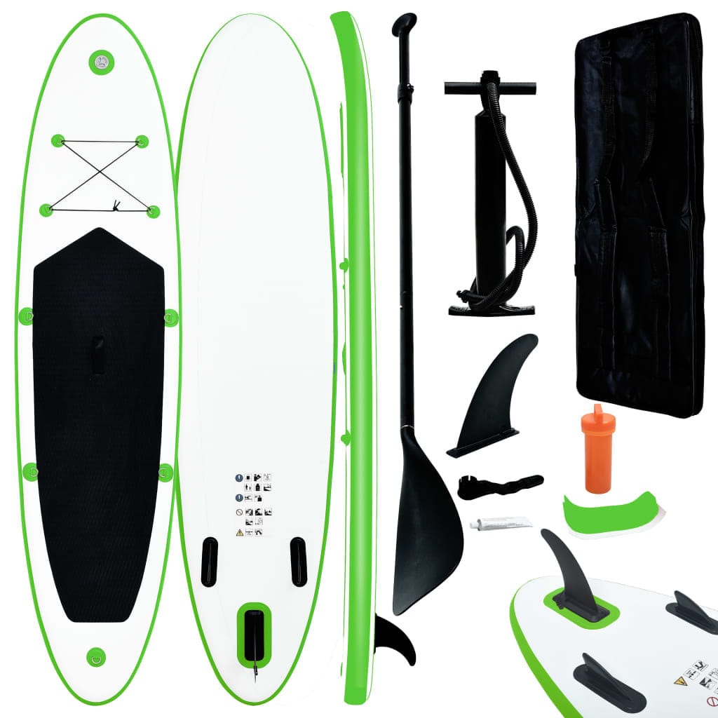 Doba Green Inflatable Stand Up Paddleboard Set Green and White Inflatable Stand Up Paddleboard Set Green and White