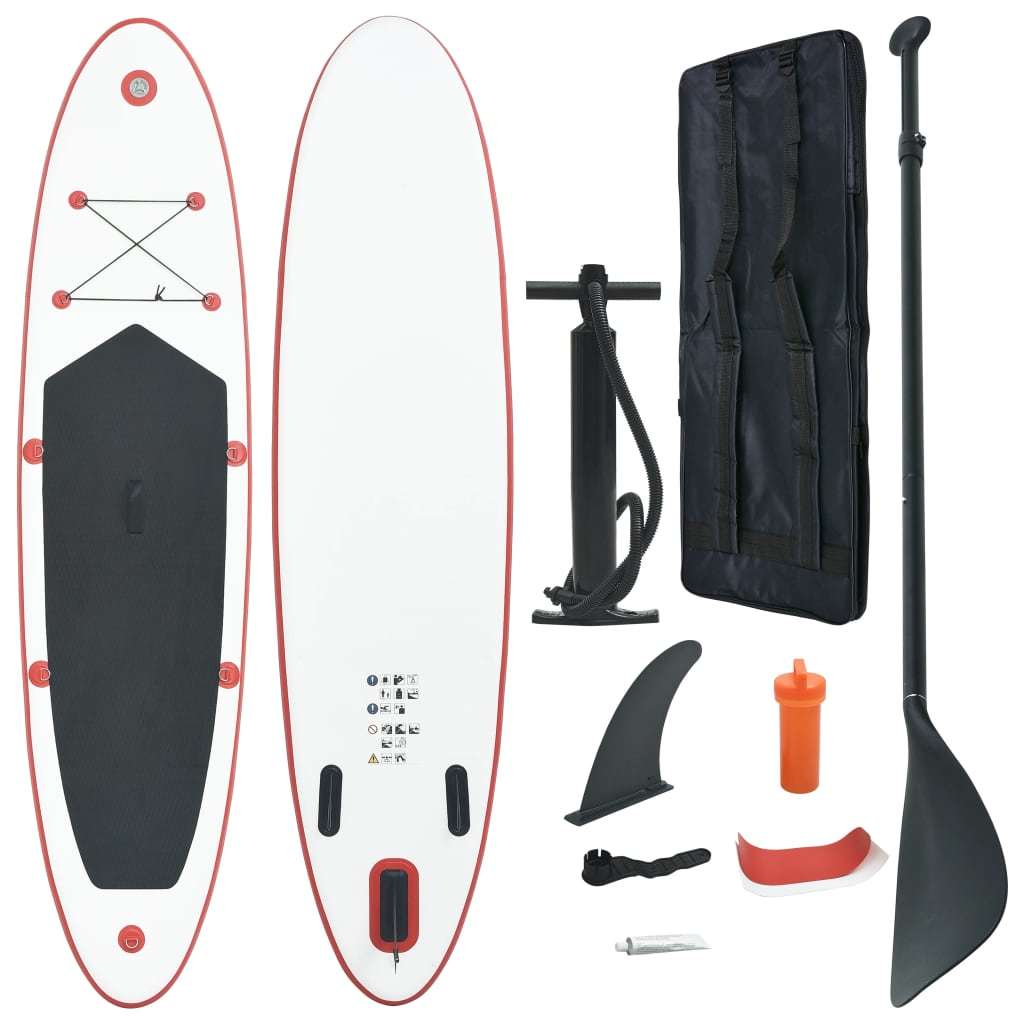 Doba Red Stand Up Paddle Board Set SUP Surfboard Inflatable Red and White Stand Up Paddle Board Set SUP Surfboard Inflatable Red and White