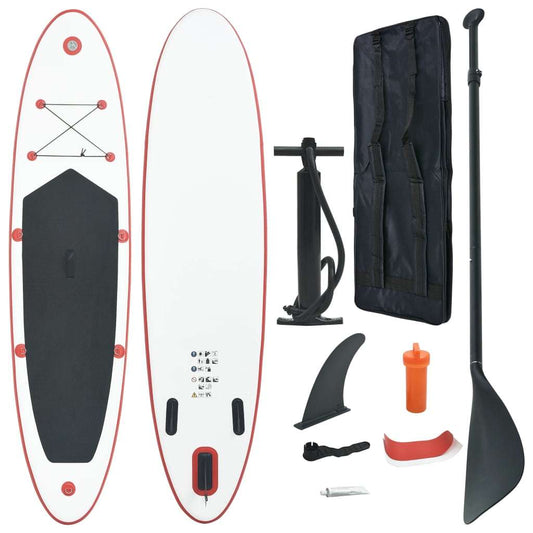 Doba Red Stand Up Paddle Board Set SUP Surfboard Inflatable Red and White Stand Up Paddle Board Set SUP Surfboard Inflatable Red and White